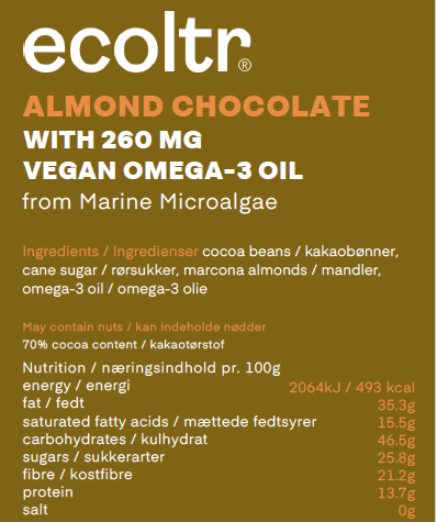 4. Chocolate with Almonds and Pure Vegan Omega-3 Oil (30 pieces with a daily dose in each box)