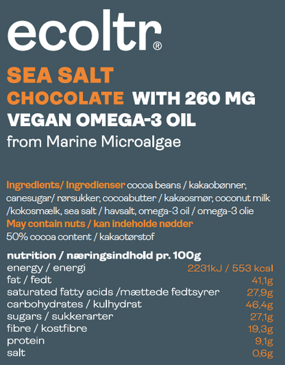 Chocolate with Sea Salt and Pure Vegan Omega-3 Oil (30 pieces with a daily dose in each box)