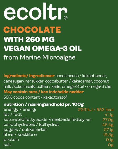 Chocolate with Pure Vegan Omega-3 Oil (30 pieces with a daily dose in each box)
